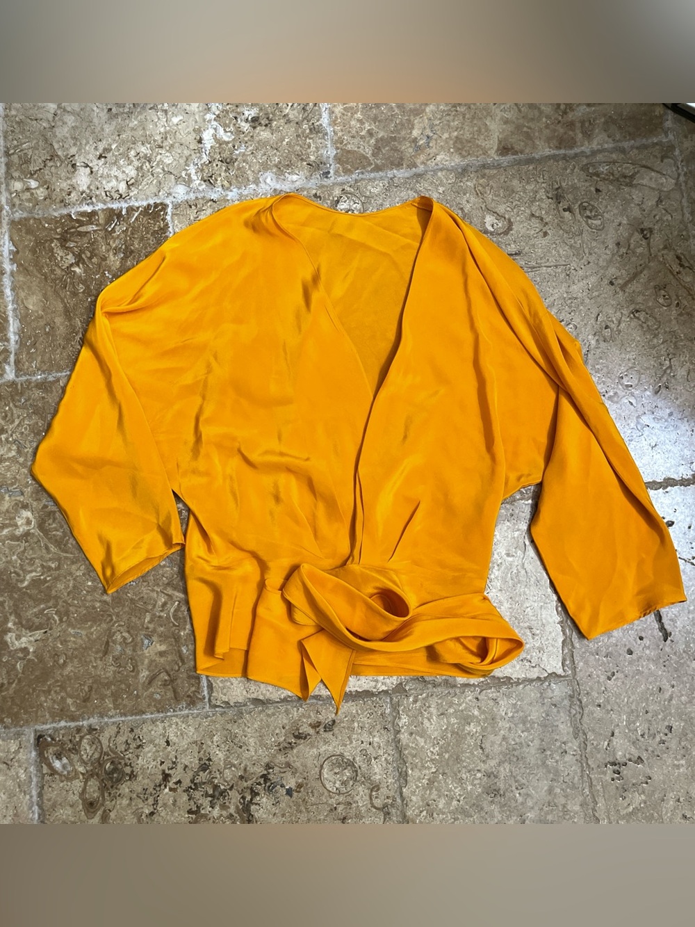 Vintage Golden Orange Satin Wrap Tie Crop Top - Picture 2 of 4